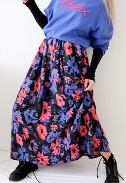 Vintage Floral Maxi Skirt Boho Fairy 70s 80s Retro Multi