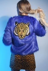 Threaded Tribe Exclusive Blue Faux Fur Big Tiger Jacket