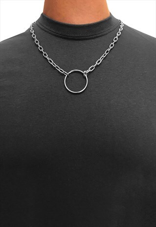 20" HOOP CLASP OPEN OVAL STEEL CURB NECKLACE CHAIN - SILVER
