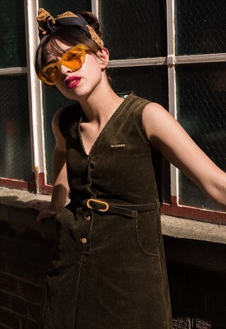 KHAKI GREEN CORDUROY PINAFORE