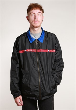 90'S TOMMY HILFIGER BLACK TRACK JACKET - L