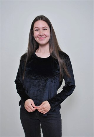 90'S BLACK VELVET BLOUSE, VINTAGE PULLOVER LEOPARD SHIRT