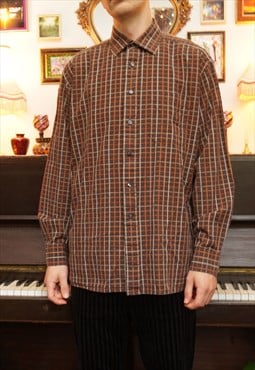 Vintage 90s Grunge Checked Longsleeve Shirt in Brown