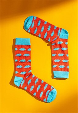 Orange and blue dinosaur pattern Egyptian cotton men's sock