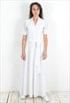 Women's S M White Dress Bow VTG Collar French Sleeves Lace