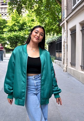 SATIN BOMBERS IN GREEN
