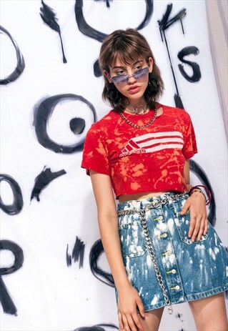 VINTAGE DENIM SKIRT REWORKED BLEACHED BUTTON DOWN MINI JEANS