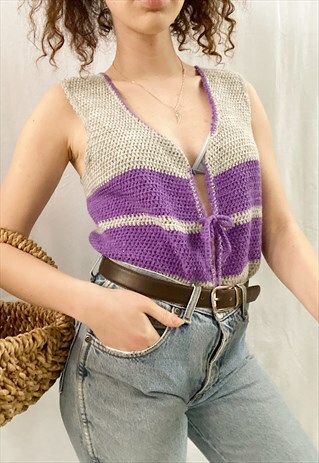 VINTAGE 70S MOD HAUTE BOHEME HANDMADE KNIT TOP BLOUSE GILET
