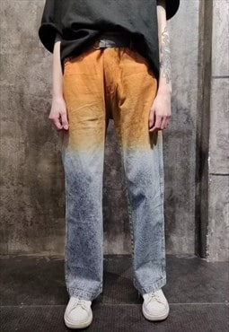 Straight fit tie-dye jeans in orange gradient denim overalls