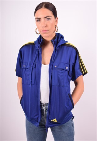 ADIDAS WOMENS VINTAGE HOODIE JACKET MEDIUM BLUE 90'S