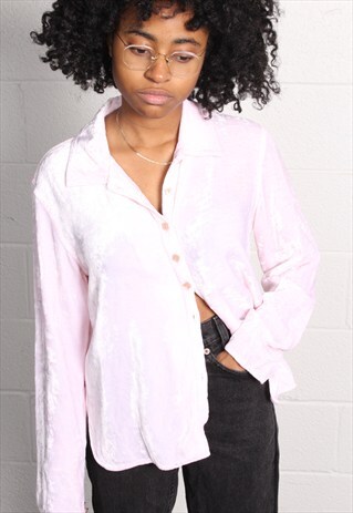 PALE PINK 90'S CRUSHED VELVET BUTTON UP