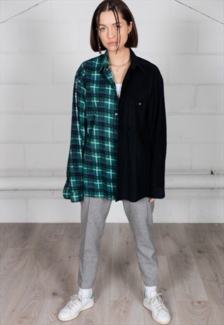 VINTAGE CORDUROY CHECKED FLANNEL RECONSTRUCTED UNISEX SHIRT