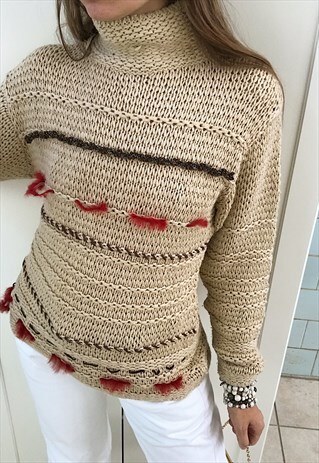VINTAGE Y2K SEM PER LEI. ROLL NECK KNIT JUMPER BEIGE