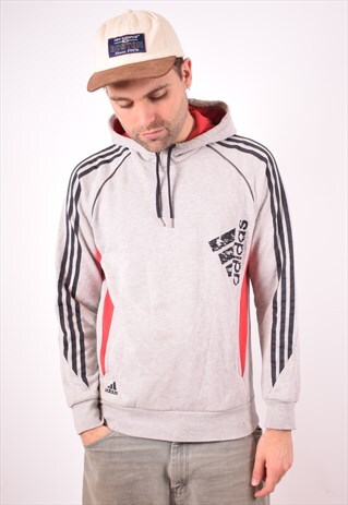 ADIDAS MENS VINTAGE HOODIE JUMPER MEDIUM GREY 90S