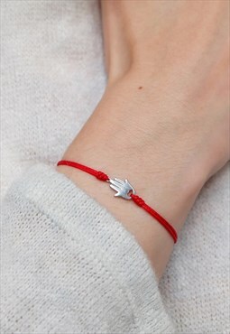 Hamsa Hand Adjustable Bracelet in Red 925 Sterling Silver