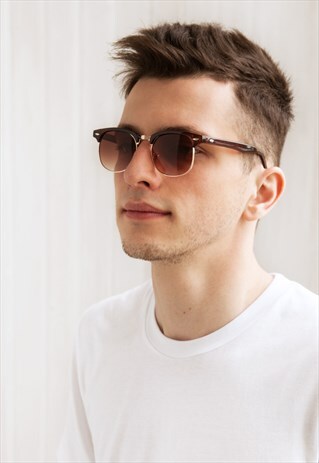 SUNGLASSES IN MATTE BROWN HALF FRAMES WITH METAL DETAILS MEN