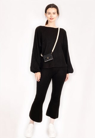 KNITTED LOUNGEWEAR SET IN BLACK JUMPER AND TROUSERS