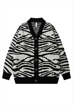 Zebra cardigan stripe jumper button up preppy pullover black