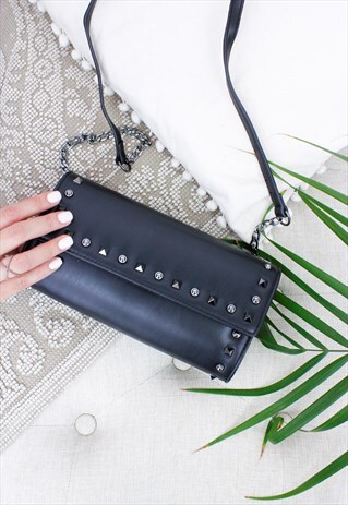 BLACK ROCK STUD CROSS OVER CLUTCH BAG