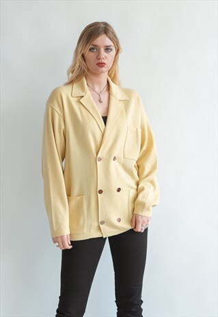 VINTAGE 80S PASTEL YELLOW CARDIGAN BLAZER