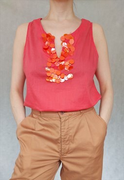 Vintage Kookai Vest Top, 1990s Pink Vest Top, Sleeveless Top