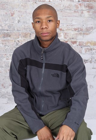 VINTAGE THE NORTH FACE CHEST LOGO FULL ZIP FLEECE GREY
