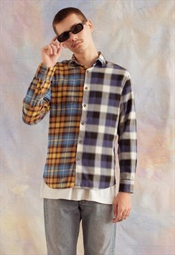 Vintage Relaxed Fit Reworked Asymmetric Shirt Multi Check S