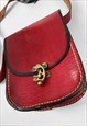 70'S VINTAGE LADIES RED/ BURGUNDY LEATHER SADDLE BAG