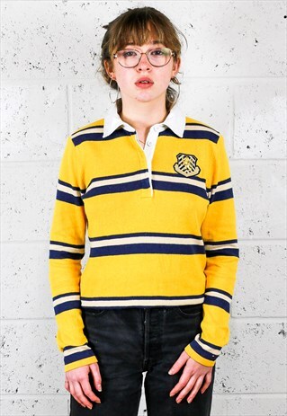 STRIPED LONG SLEEVED POLO TOP
