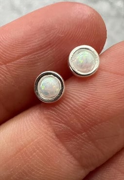 925 Sterling Silver Opal Ear Studs for men, small studs  