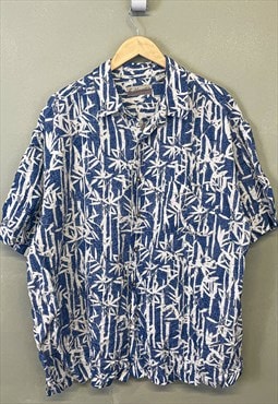 Vintage Hawaiian Shirt Blue and White With Patterns