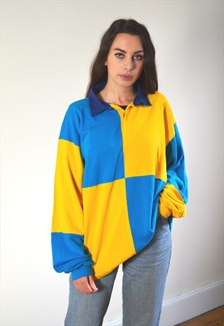 1997 VINTAGE DISNEYLAND PARIS BLUE & YELLOW RUGBY TOP