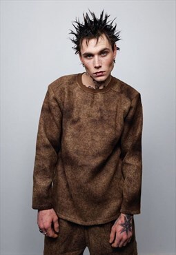 Tie-dye woolen sweater distressed jumper sweat in brown