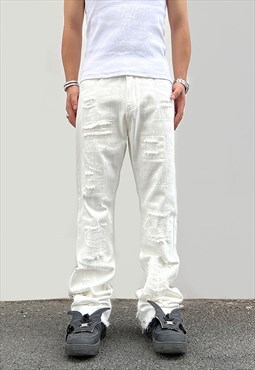 White Distressed Denim Jeans pants trousers Y2k