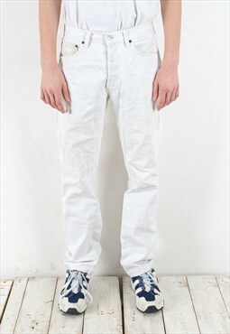 W33 W34 Vintage Men 501 Straight White Trousers Jeans Denim