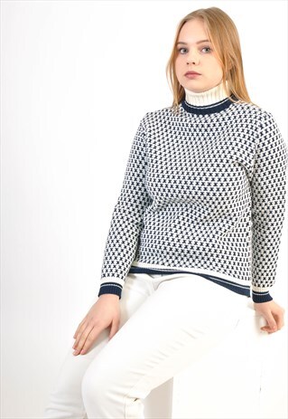 VINTAGE 90'S TURTLE NECK JUMPER IN ABSTRACT PRINT
