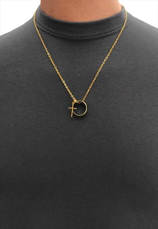 20" RING & MINI CROSS PENDANT NECKLACE CHAIN - GOLD