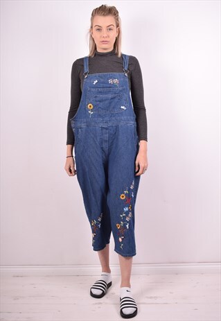WOMENS VINTAGE DENIM DUNGAREES XL BLUE 90S