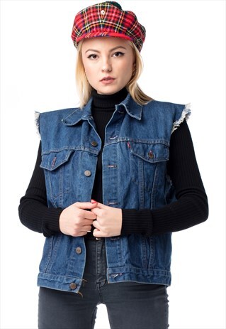 80'S LEVI'S DENIM MOTORCYCLE VEST WITH PATCH ON THE BACK