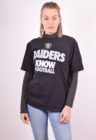 NIKE WOMENS VINTAGE RAIDERS T-SHIRT TOP MEDIUM BLACK 90S
