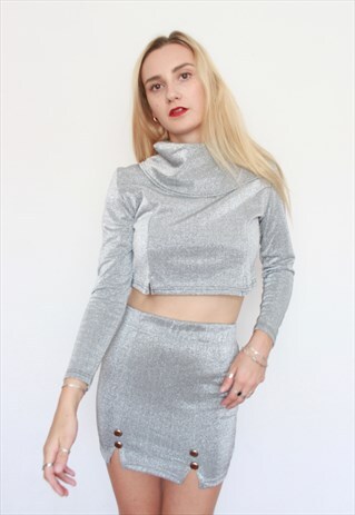 VINTAGE SILVER METALLIC SEQUIN SILVER GLITTER CO-ORD