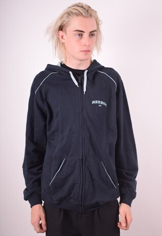 REEBOK MENS VINTAGE HOODIE JACKET LARGE BLACK 90S