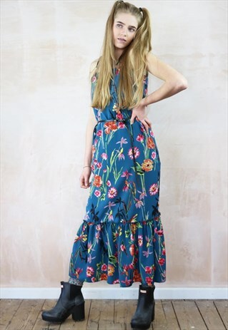 FALLING FLOWER MAXI FRILL DRESS