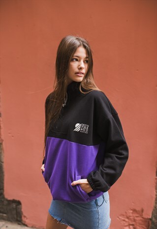 UNISEX "ONTARIO" 1/4 ZIP SWEATSHIRT IN BLACK/PURPLE
