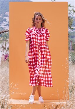 Minnies Women's Picnic Red Gingham Summer Maxi Dress 