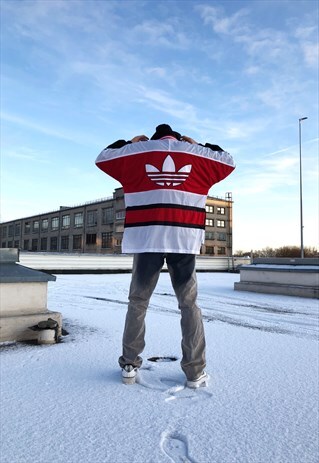 RARE VINTAGE 90S RED ADIDAS SPORTS HOCKEY HOODIE JACKET