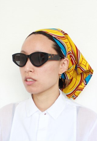 HANDMADE YELLOW BLUE MULTI ABSTRACT PRINT HEADSCARF BANDANA