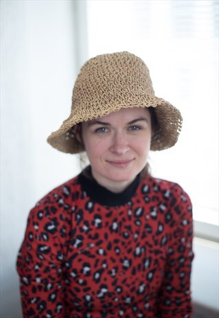 VINTAGE 70'S BROWN STRAW SUN HAT