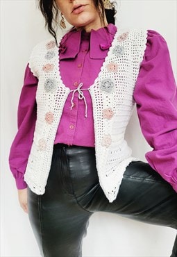 70s vintage minimalist handmade crochet tie up vest top