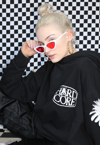 TINTED CAT EYE SUNGLASSES IN WHITE AND RED
